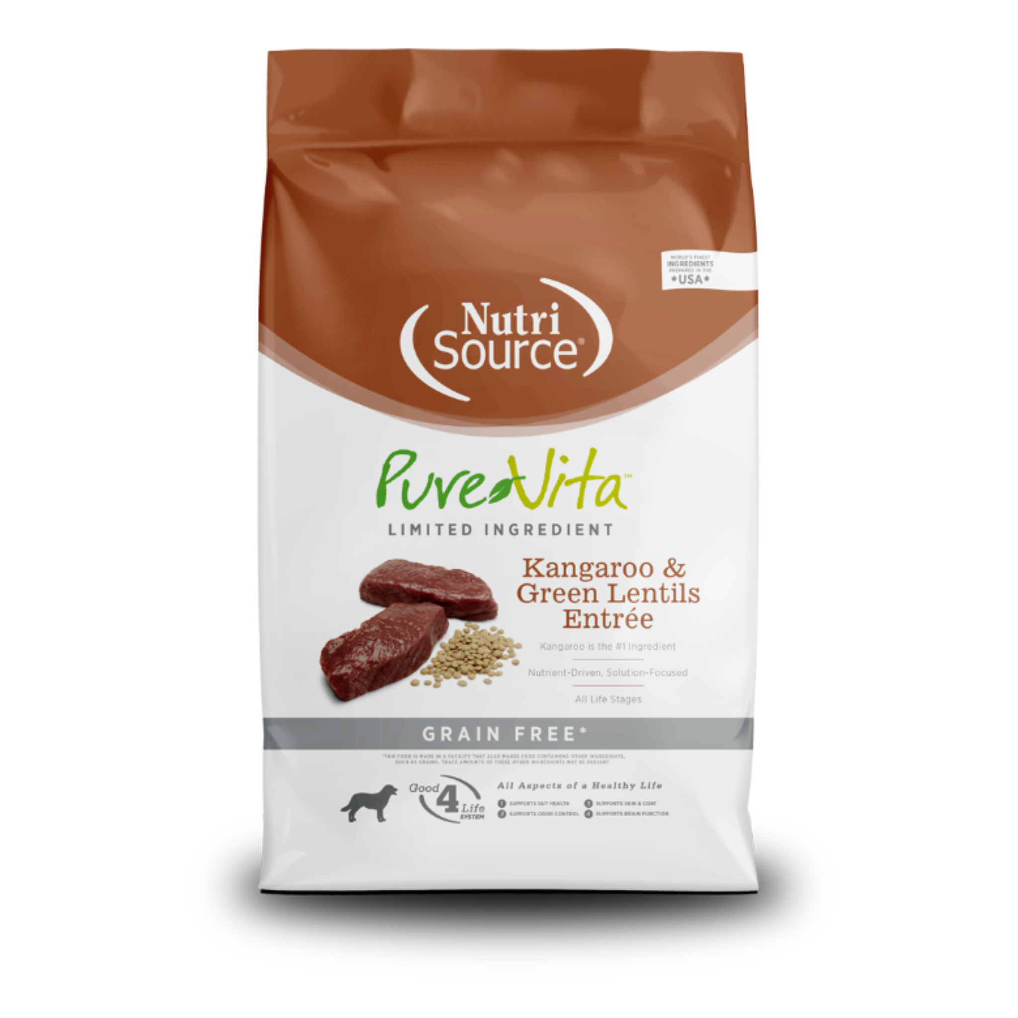 nutrisource purevita kangaroo & green lentils entrée – alimento seco grain free para perros